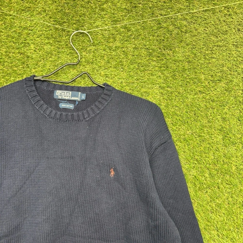 Polo Ralph Lauren Sweater Mens Large Blue Lightweight Pima Cotton Red Pony